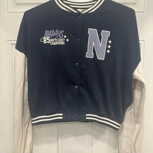 H&M Women’s Girl’s Navy Blue Long -Sleeved Varsity Jacket Designer